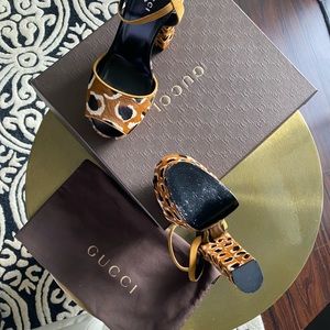 Gucci Leonard Pony Hair Platform Sandals